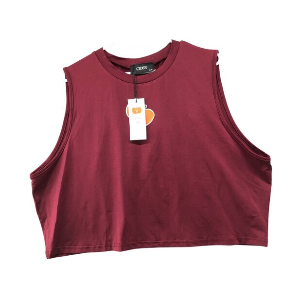NWT Cider Sleeveless Crop Top Womens 4XL Red Burgundy Crewneck Active Stretchy - Picture 1 of 6